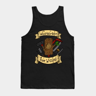 woodworker, tree wizard. carpentry craftsmen banner. Tank Top